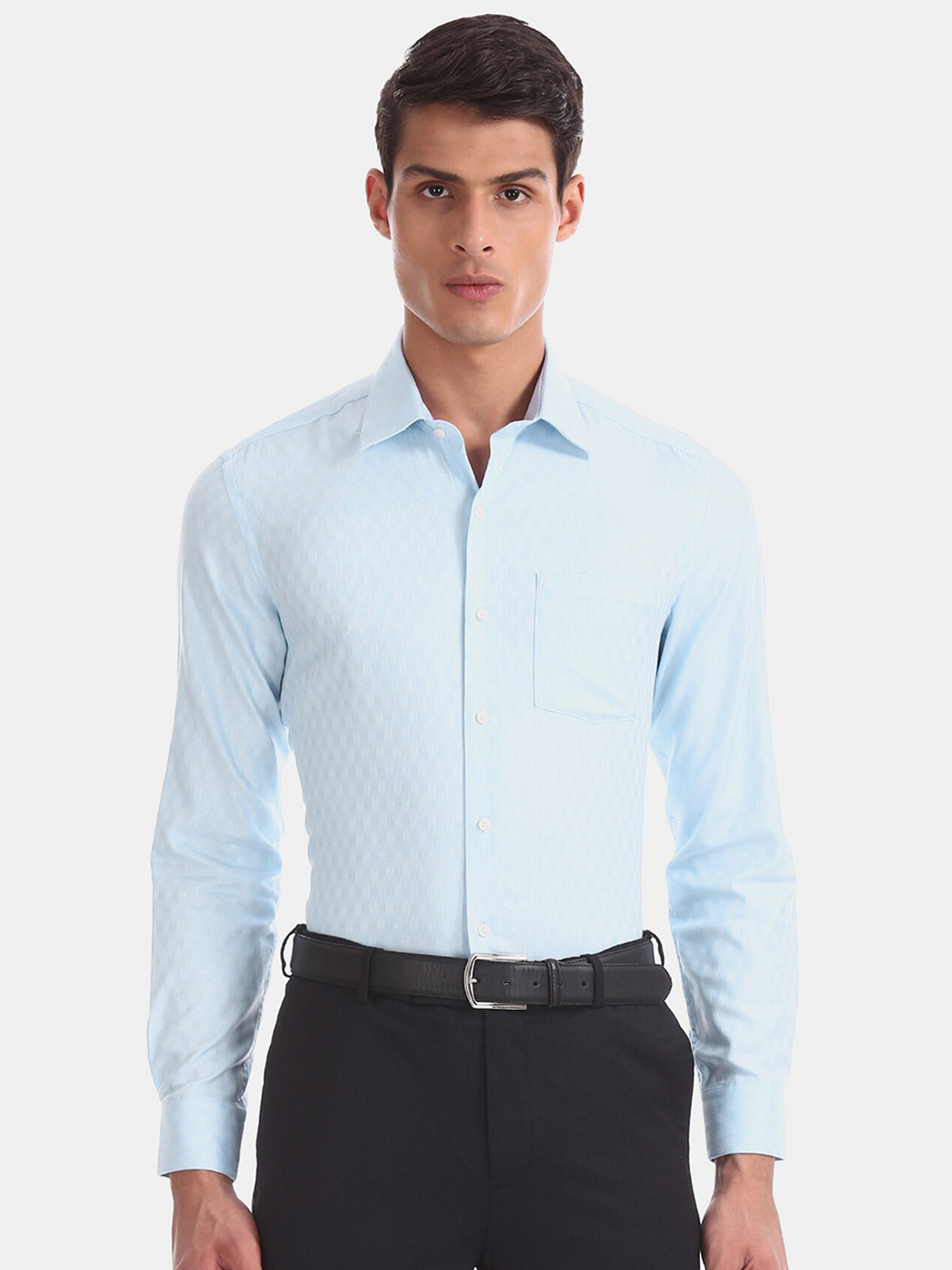 

Arrow Men Pastel Blue Slim Fit Self Design Formal Shirt