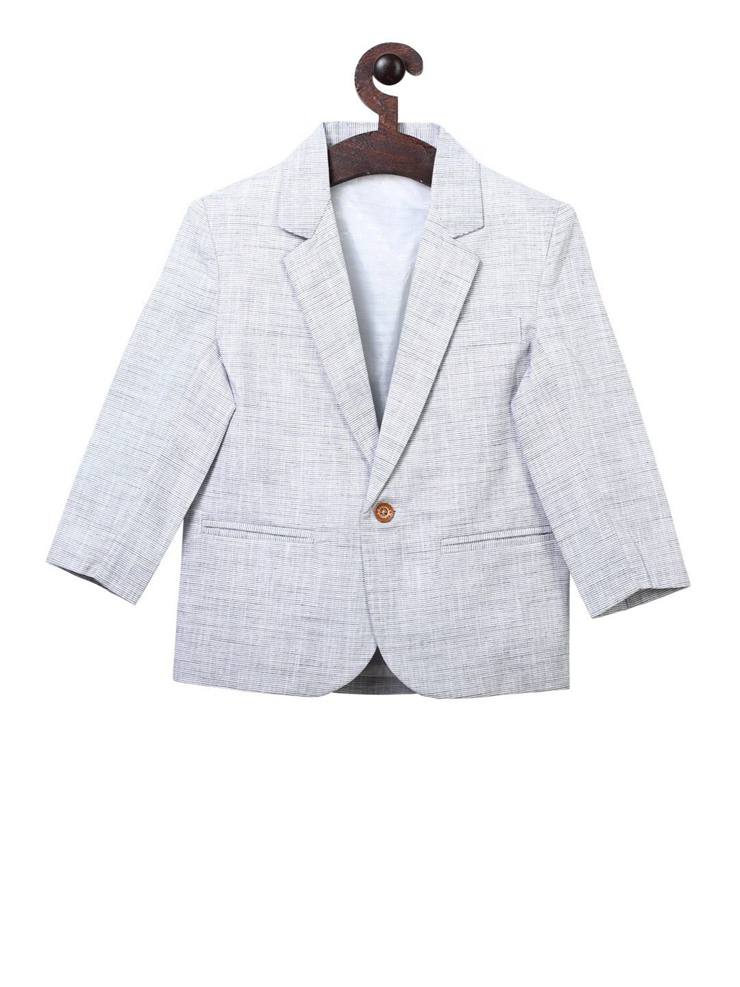 

RIKIDOOS Boys Grey Striped Single-Breasted Comfort Fit Blazer