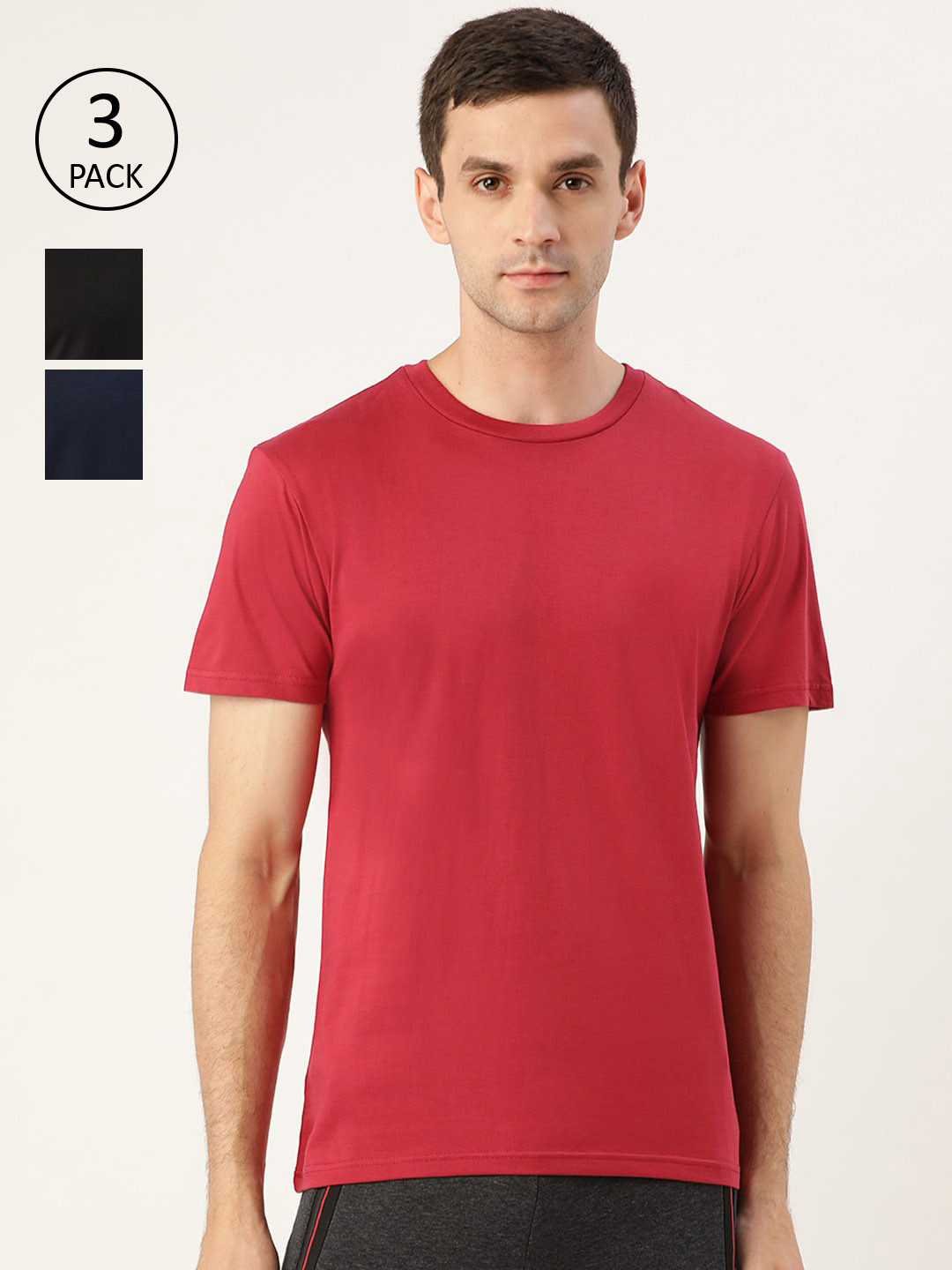 

XYXX Men Pack of 3 Supima Cotton Round Neck Lounge T-Shirts, Navy blue
