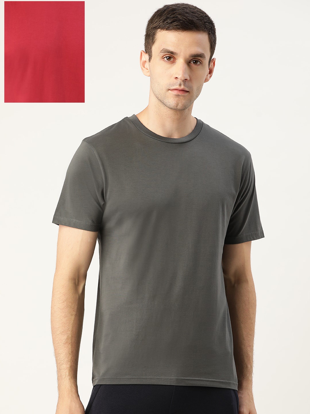 

XYXX Men Pack of 2 Supima Cotton Round Neck Lounge T-Shirts, Grey
