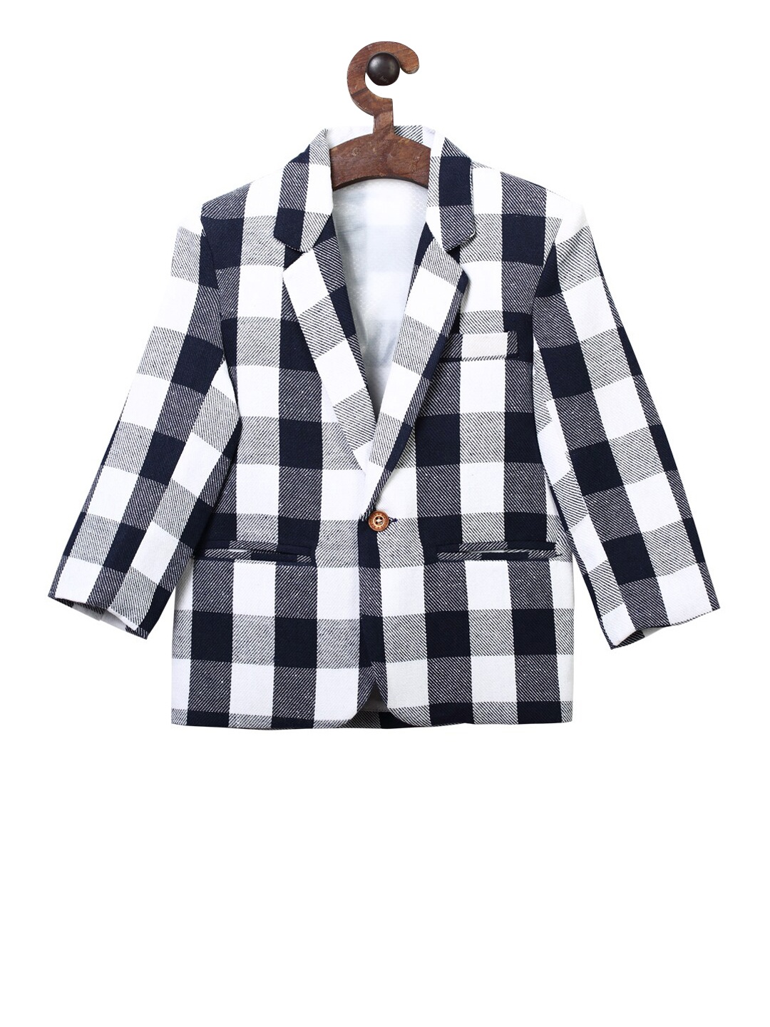

RIKIDOOS Boys White & Black Checked Comfort-Fit Single-Breasted Blazer