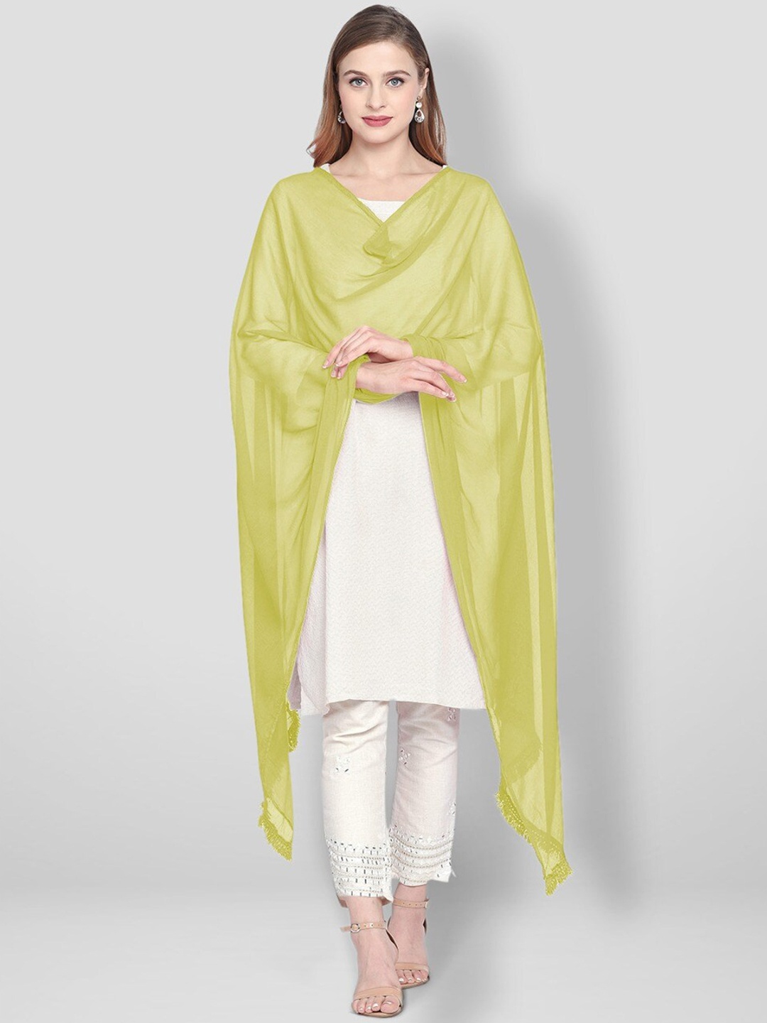 Dupatta Bazaar Lime Green Solid Dupatta