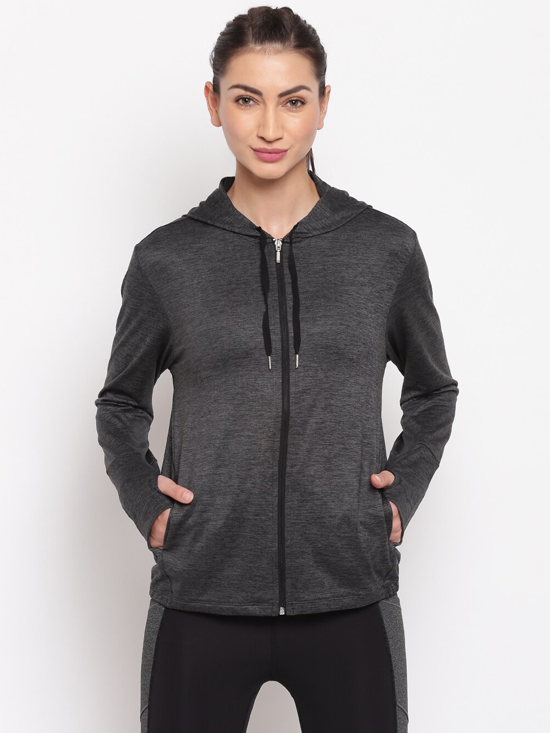 

Enamor Women Black Relaxed Fit Hoodie Active Jacket, Grey