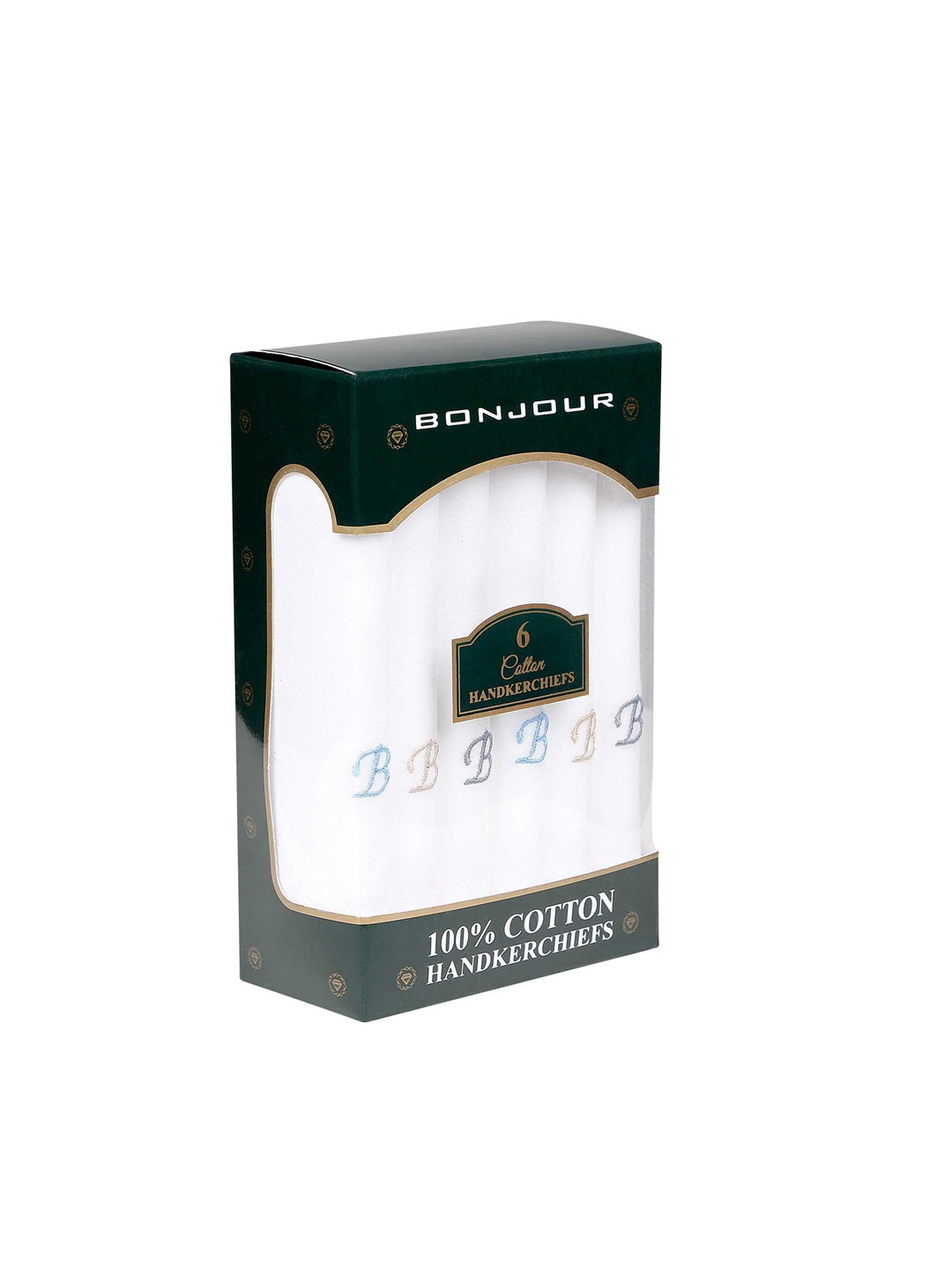 Bonjour Men Set Of 6 White Solid Handkerchiefs With B Initials