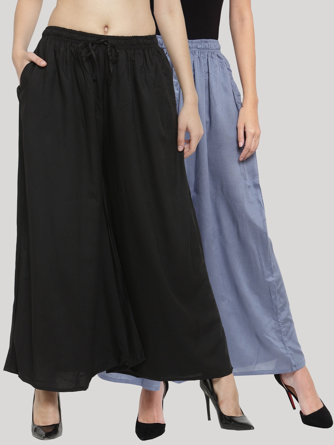 

Clora Creation Women Black & Grey Solid Wide Leg Palazzos