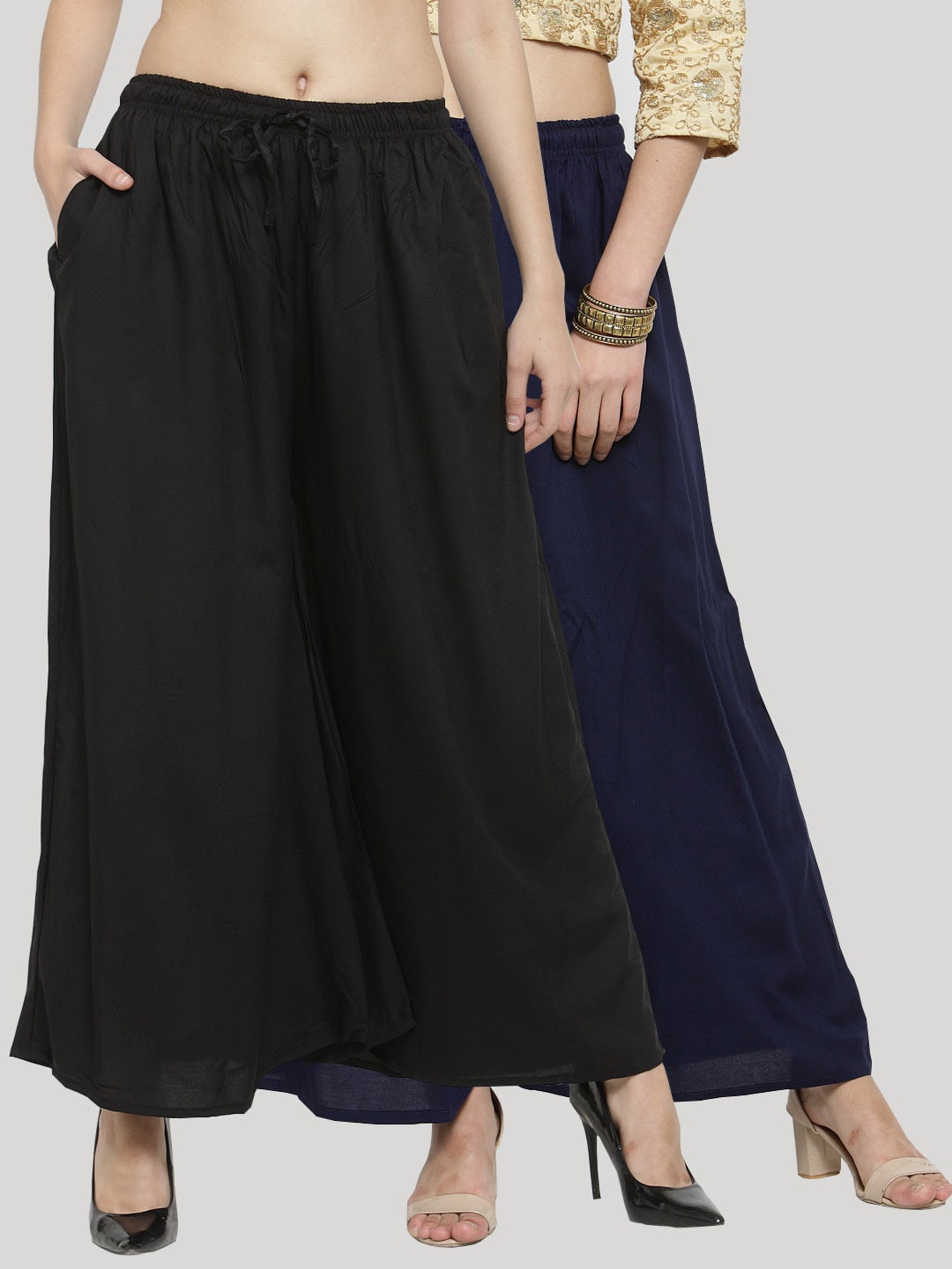 

Clora Creation Women Pack Of 2 Solid Wide Leg Palazzos, Black