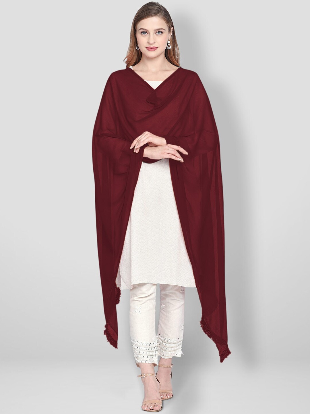 Dupatta Bazaar Maroon Solid Dupatta