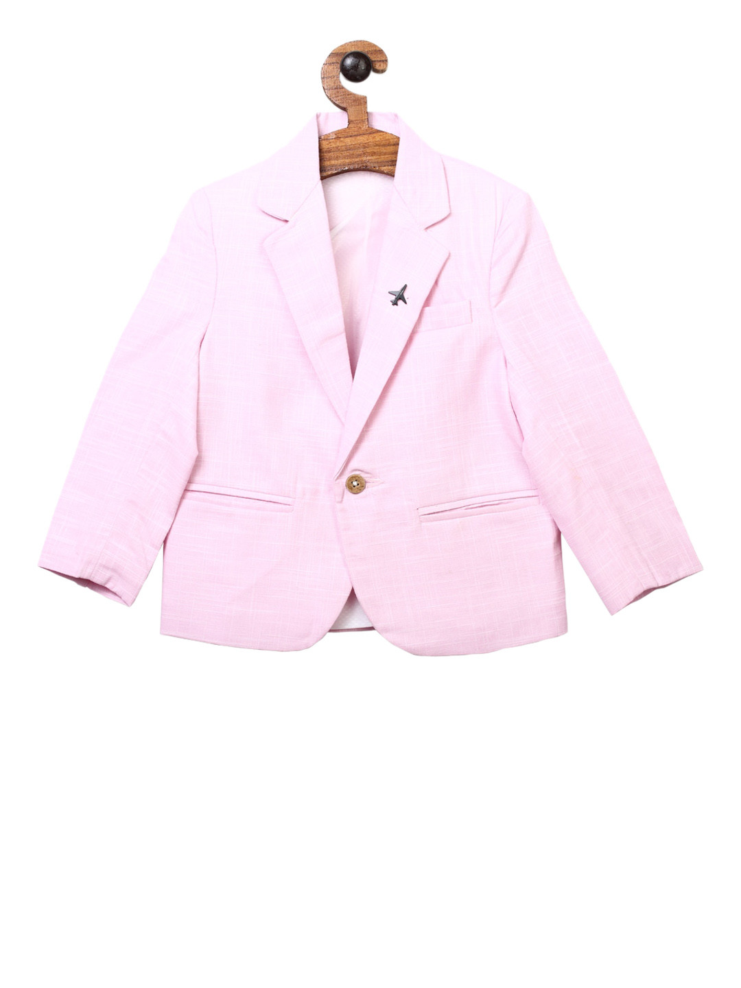 

RIKIDOOS Boys Pink Solid Comfort-Fit Single-Breasted Blazer