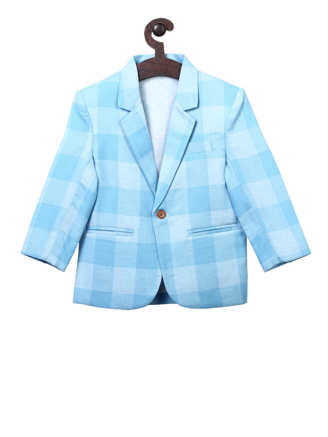 

RIKIDOOS Boys Blue Checked Single-Breasted Comfort Fit Blazer