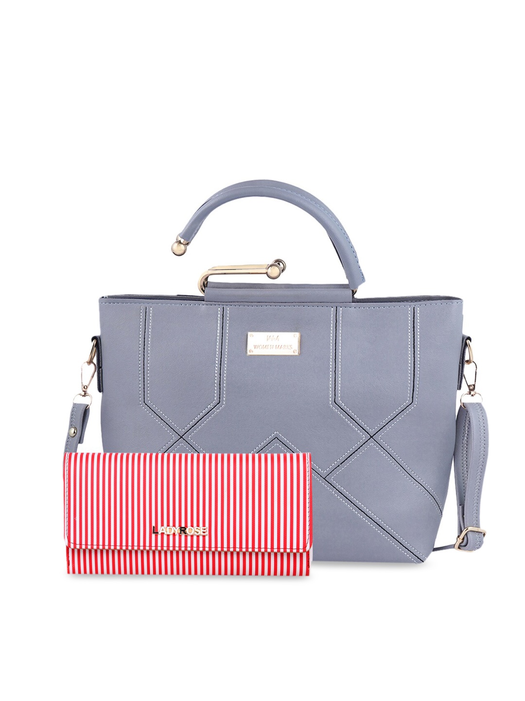 

WOMEN MARKS Grey & Red Solid Handheld Bag