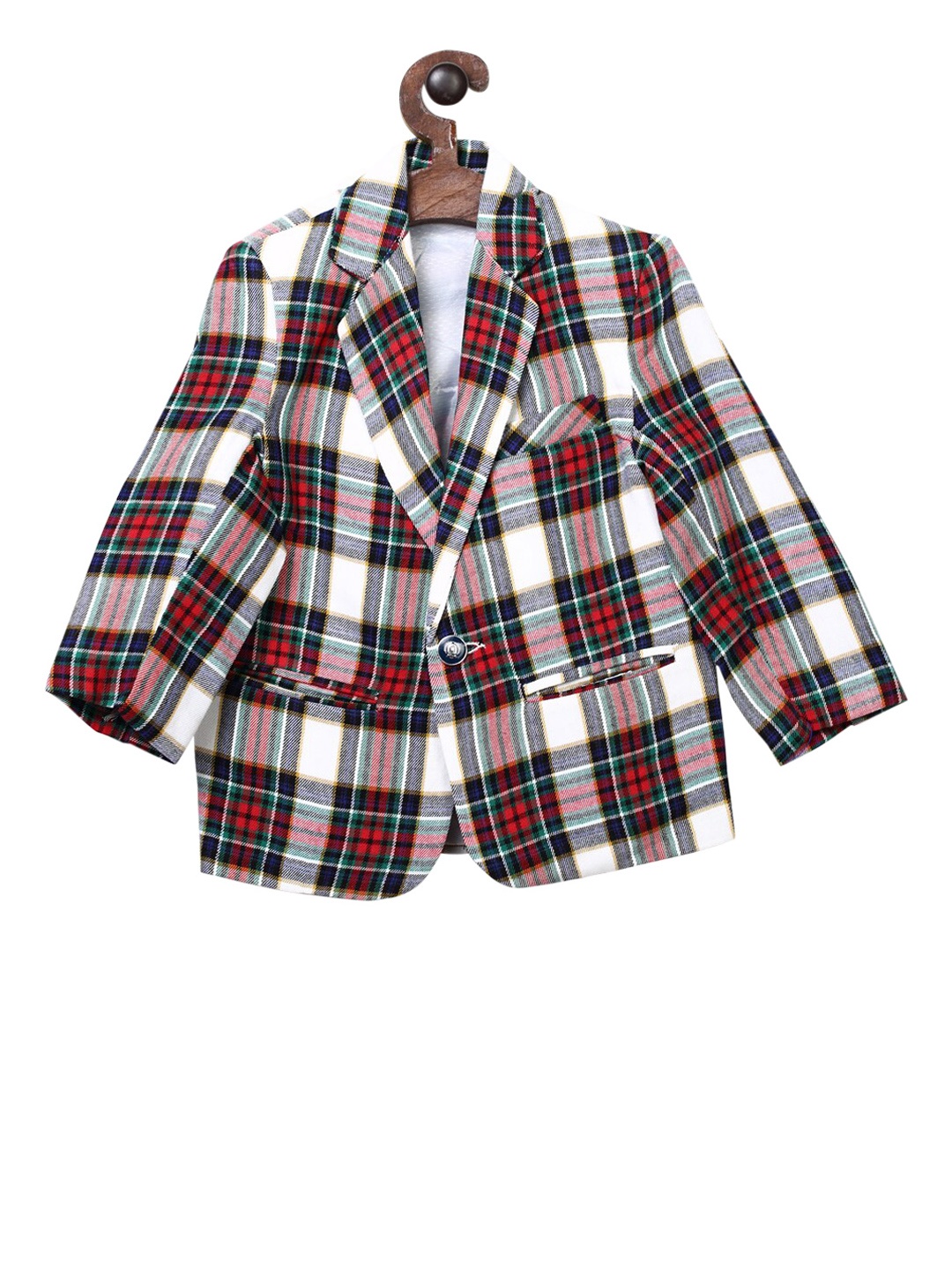 

RIKIDOOS Boys White & Red Checked Comfort-Fit Single-Breasted Blazer