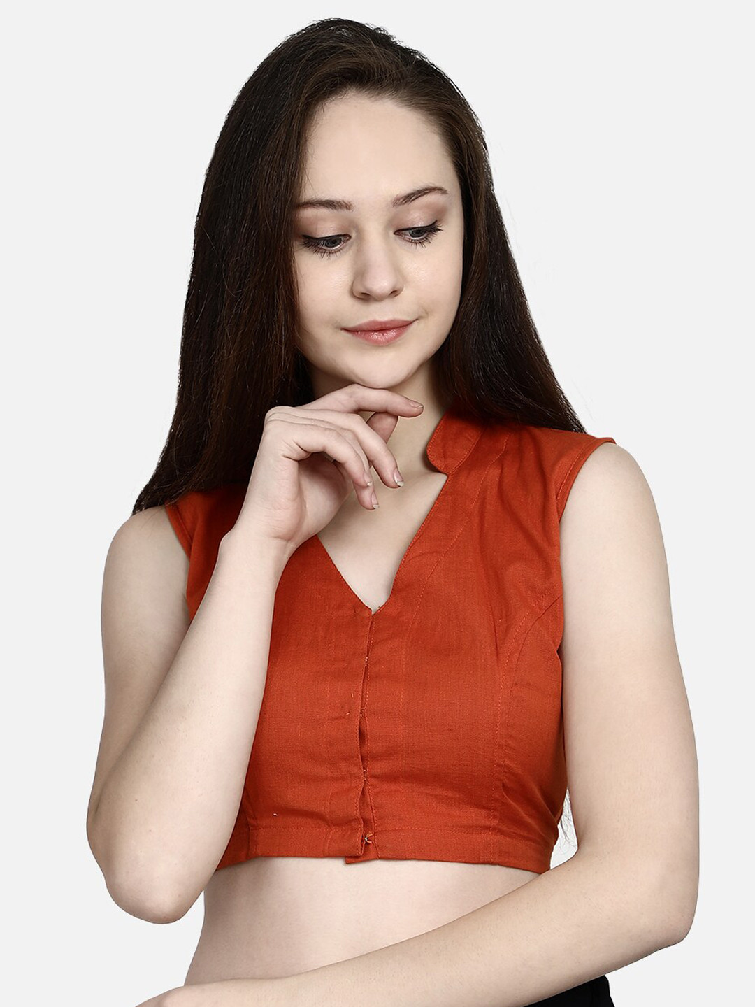 

Molcha Women Rust Orange Hand-Embroidered Saree Blouse