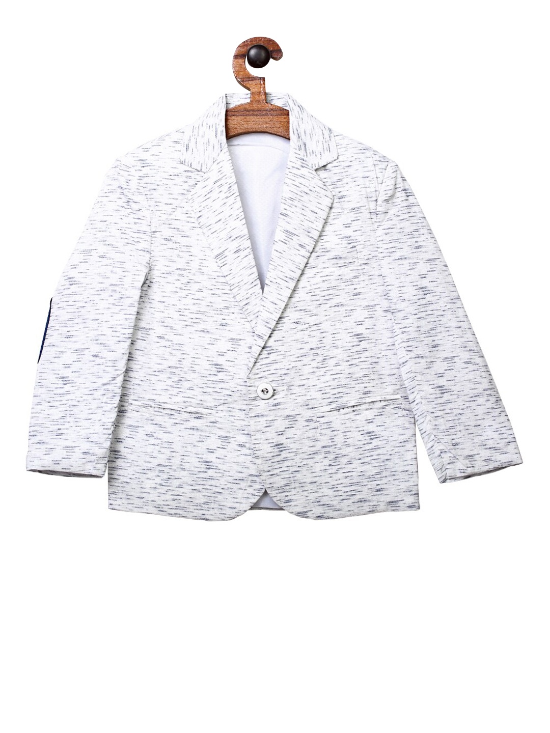 

RIKIDOOS Boys White Woven Design Comfort-Fit Single-Breasted Blazer