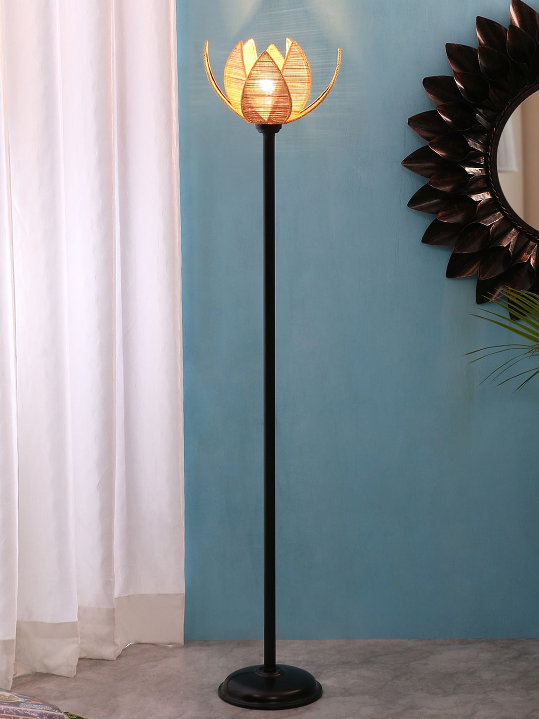 

Devansh Beige & Black Bamboo Quirky Torchiere Lamp