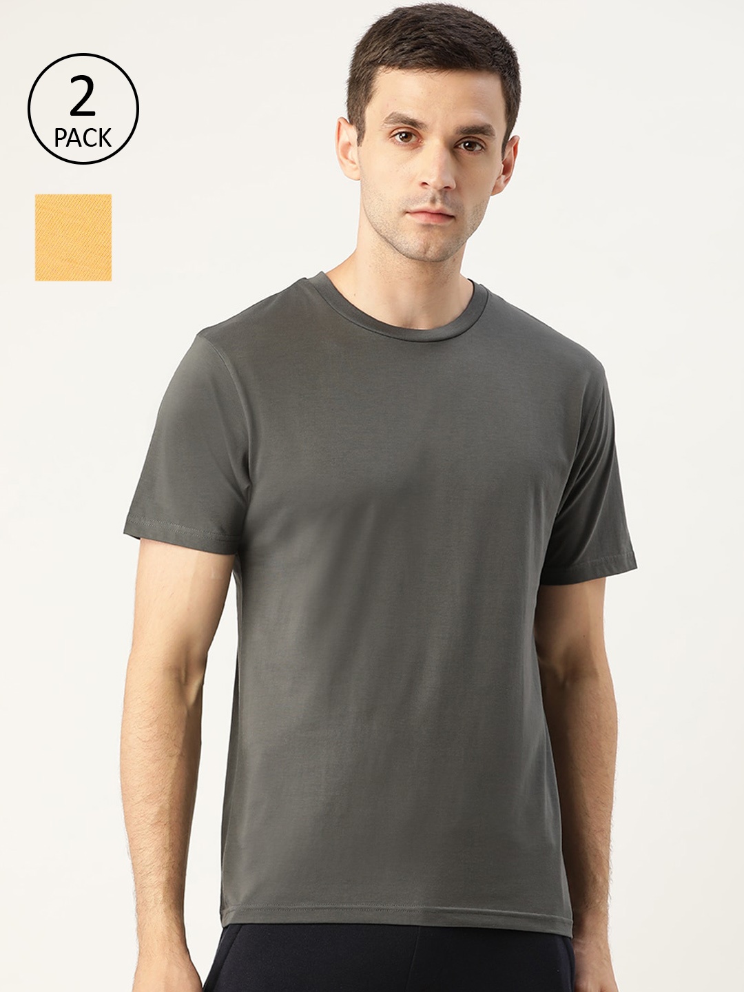 XYXX Men Pack of 2 Supima Cotton Round Neck Lounge T-Shirts, Grey
