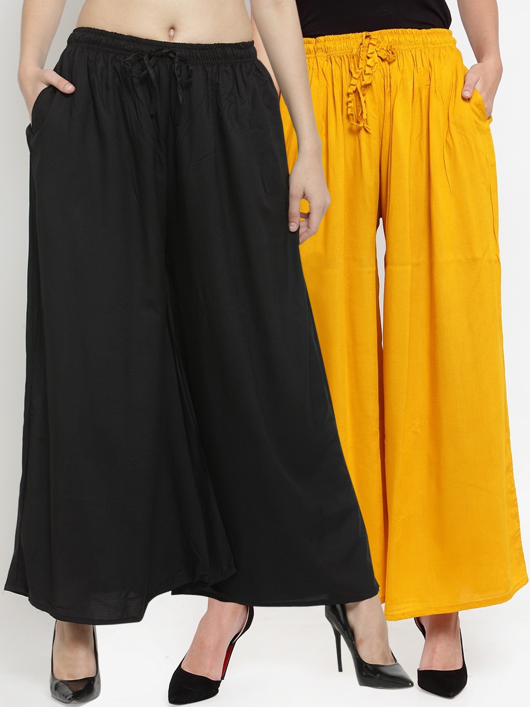 

Clora Creation Women Pack of 2 Solid Wide Leg Palazzos, Black