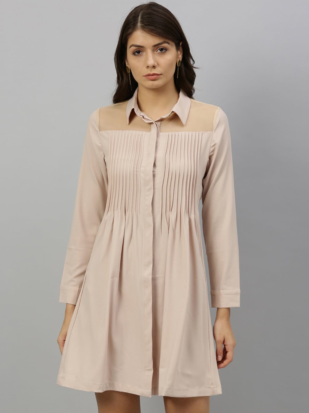 

RAREISM Women Beige Solid Shirt Dress