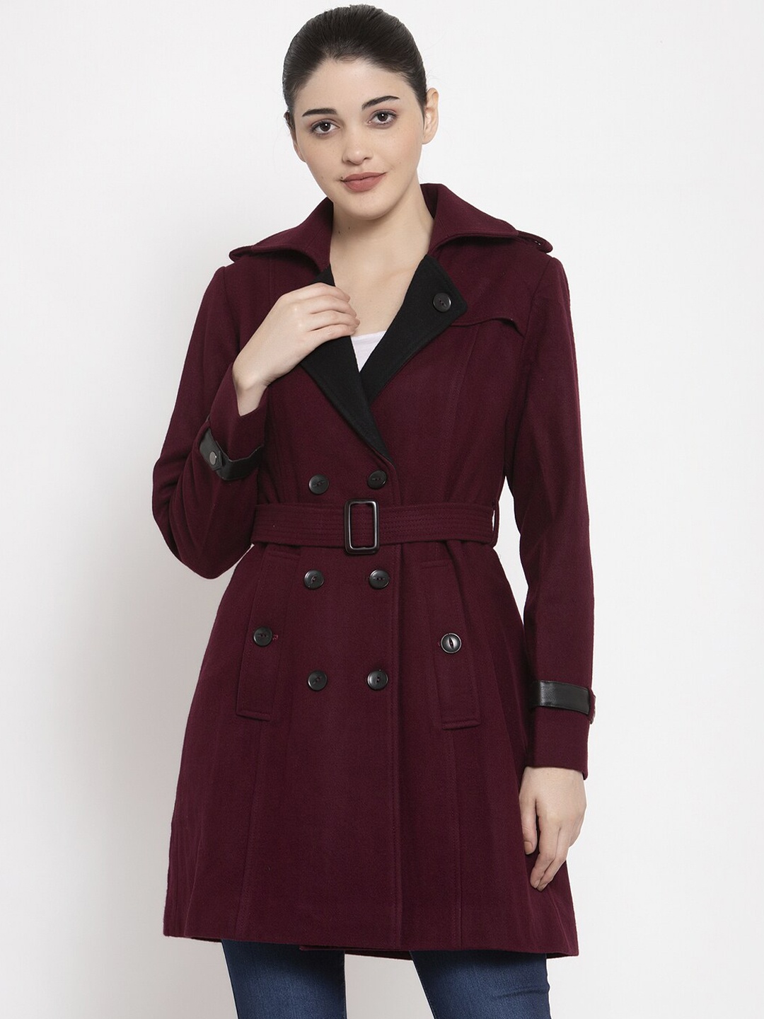 

Owncraft Women Burgundy Solid Longline Overcoat