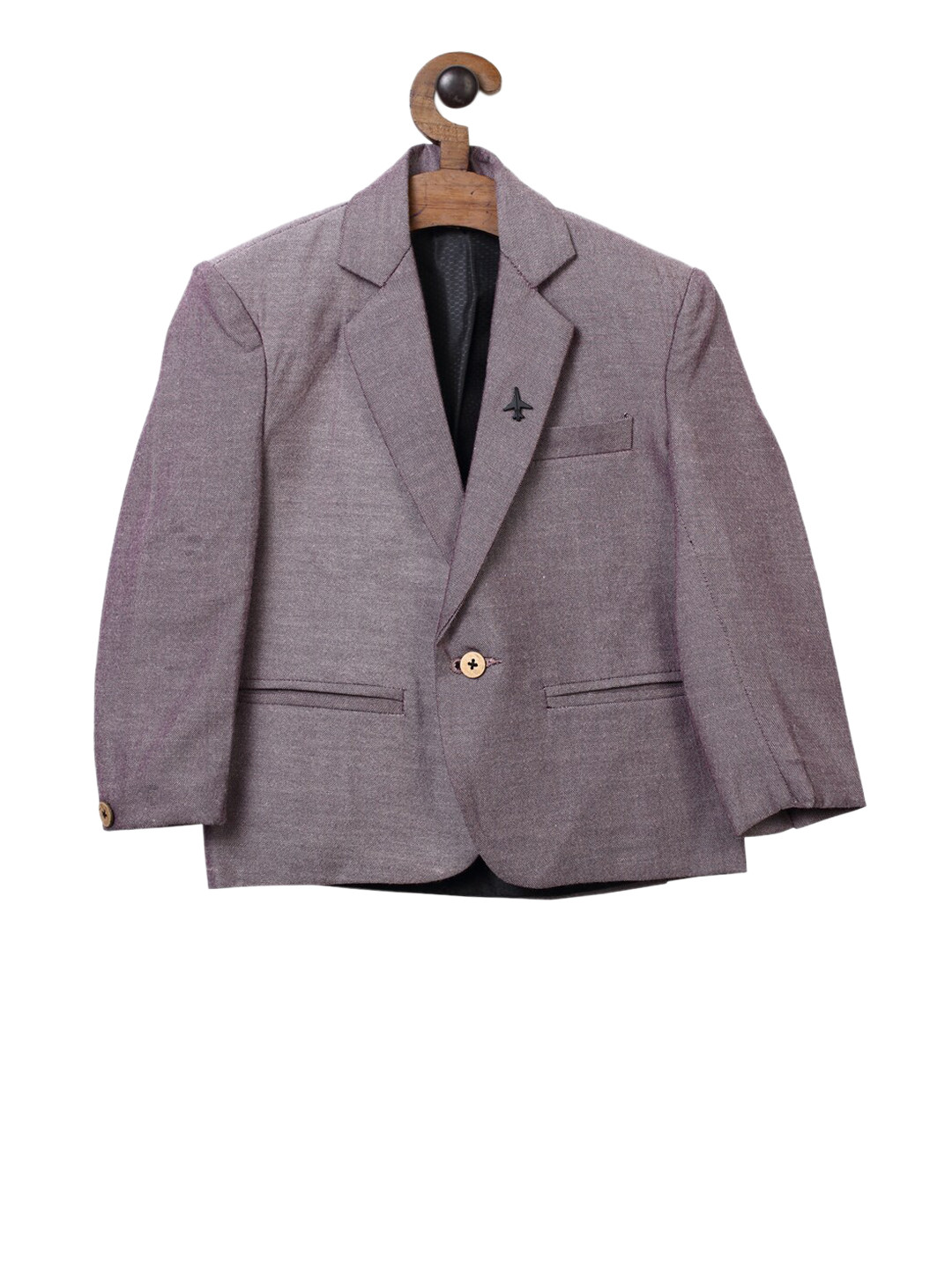 

RIKIDOOS Boys Grey-Melange Self-Design Comfort-Fit Single-Breasted Blazer