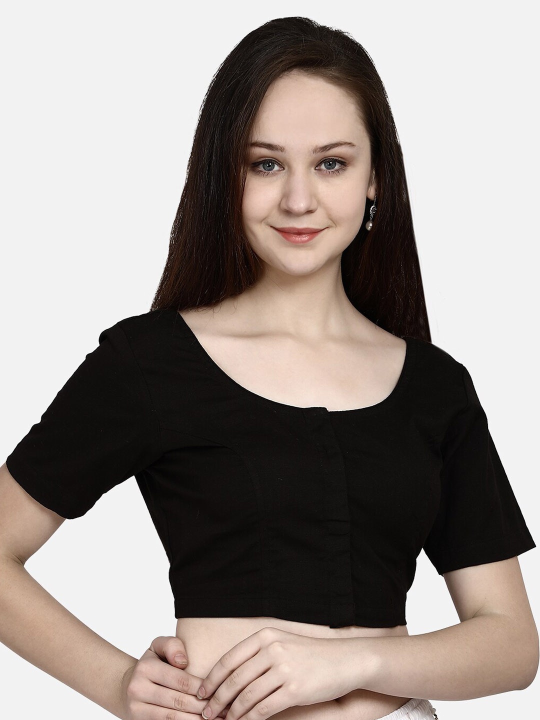 

Molcha Women Black Hand Embroidered Back Ready-Made Saree Blouse