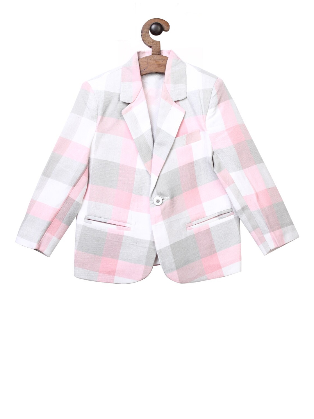 

RIKIDOOS Boys White & Pink Checked Comfort-Fit Single-Breasted Casual Blazer