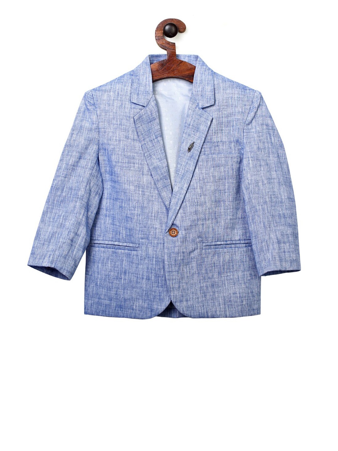 

RIKIDOOS Boys Blue Solid Comfort-Fit Single-Breasted Casual Blazer