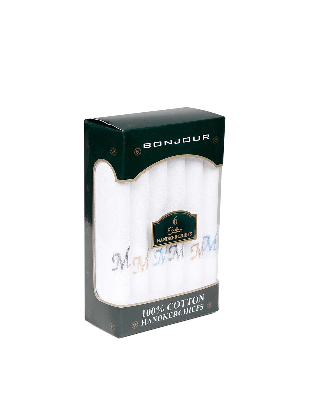 Bonjour Men White Pack of 6 Handkerchief with Initials