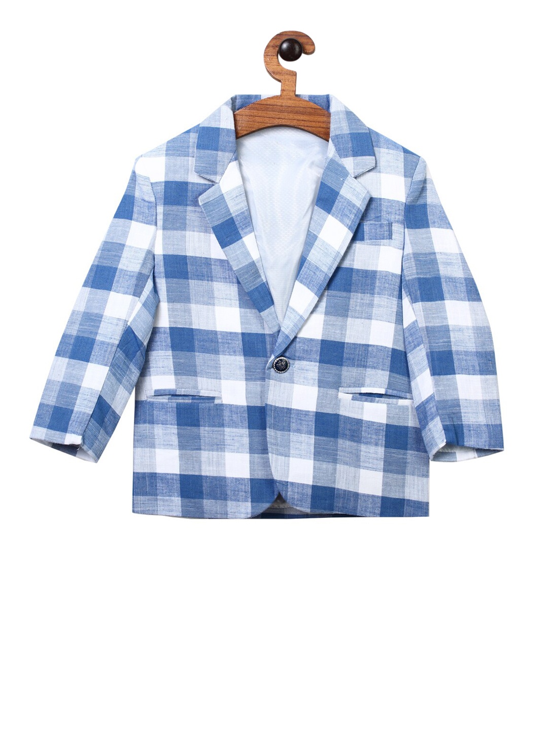 

RIKIDOOS Boys Blue & White Checked Comfort-Fit Single-Breasted Blazer