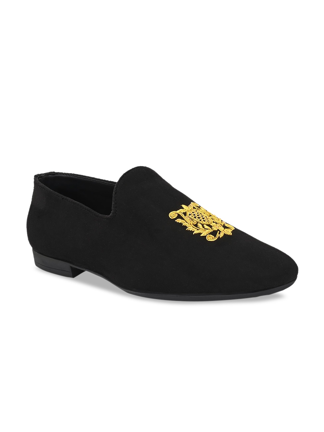 El Paso Men Black Hand Woven Design Loafers