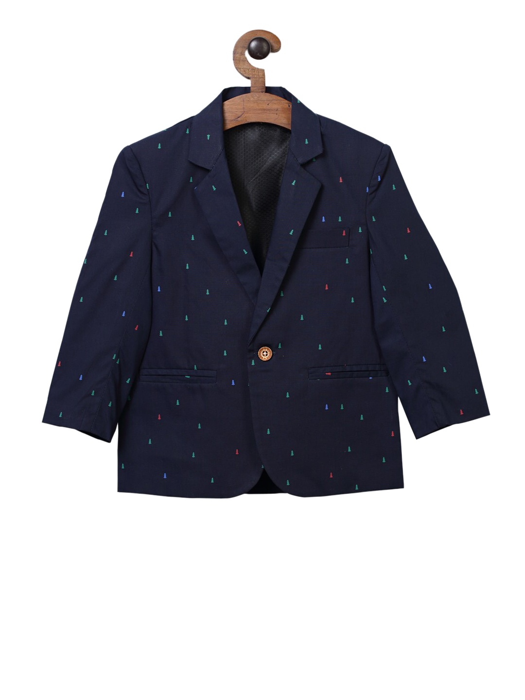 RIKIDOOS Boys Navy-Blue Printed Comfort-Fit Single-Breasted Blazer