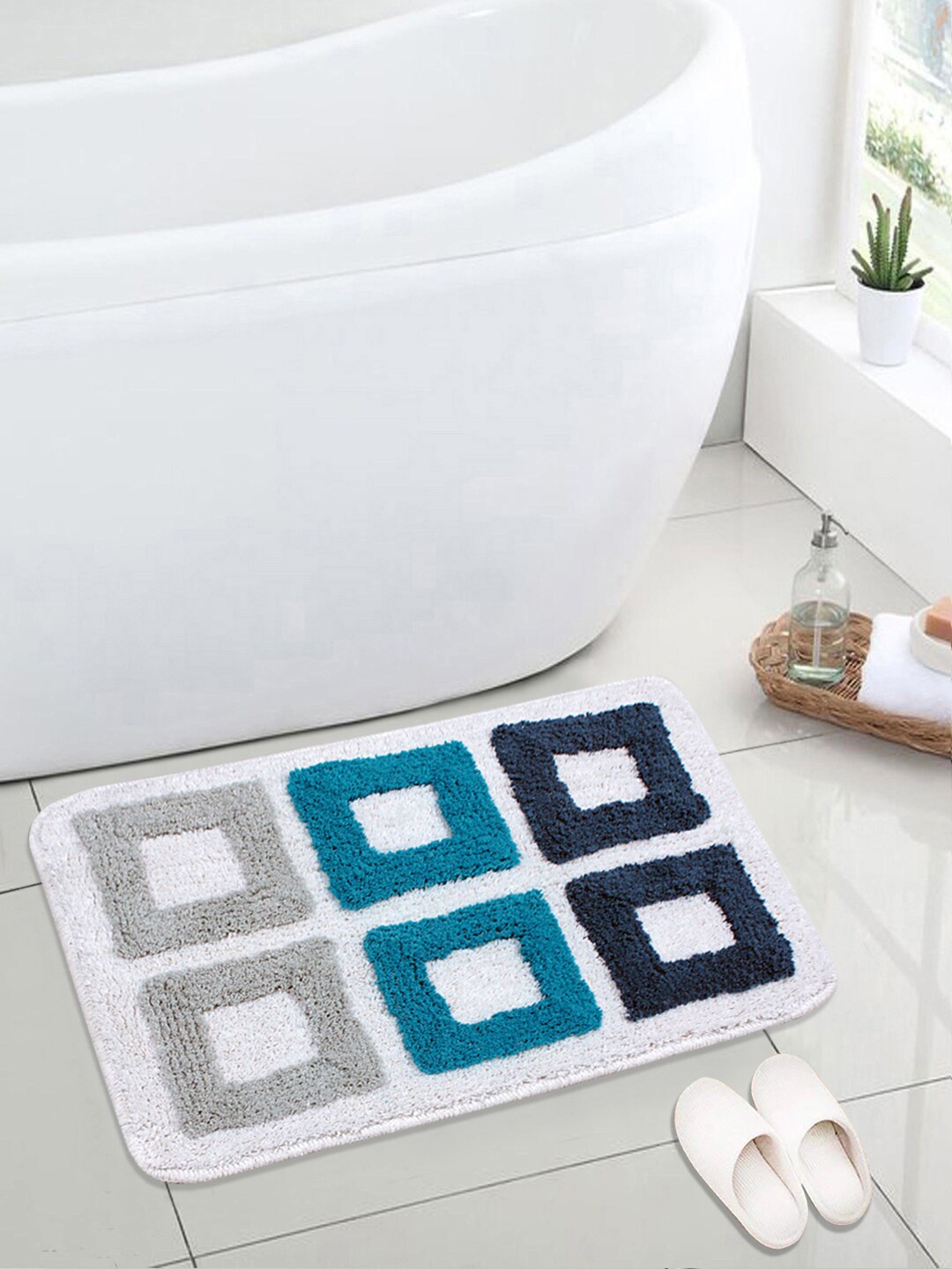 

Saral Home Blue & White Printed Anti-Skid 110 GSM Bath Rug