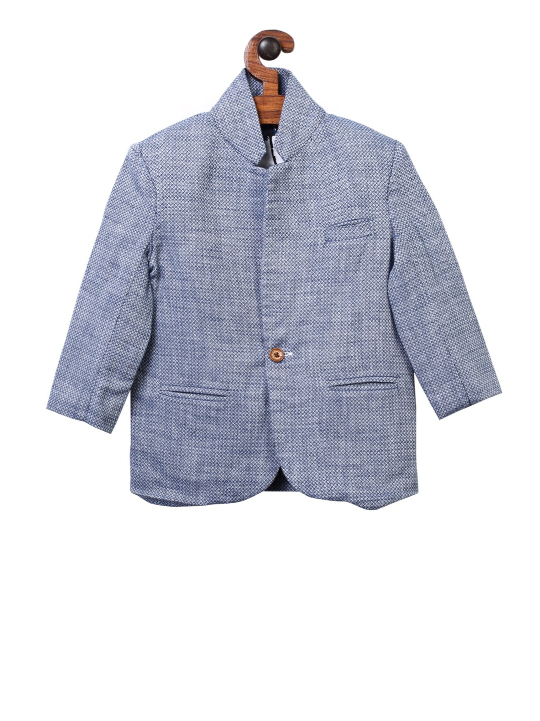 

RIKIDOOS Boys Blue & White Self Design Comfort Fit Single-Breasted Blazer