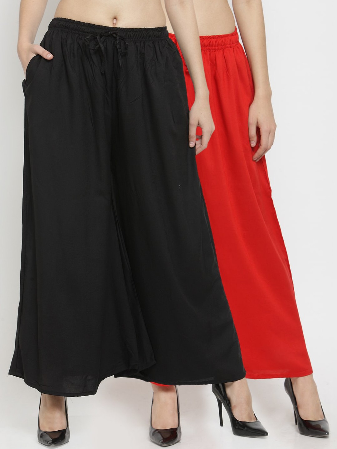 Clora Creation Women Pack Of 2 Red & Black Solid Wide Leg Palazzos