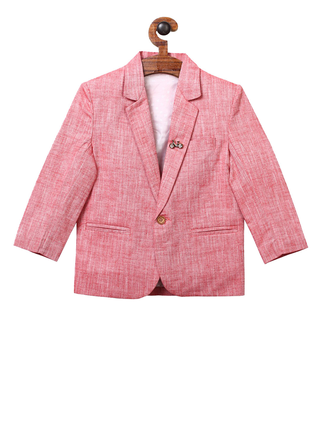 

RIKIDOOS Boys Pink Self-Design Comfort-Fit Single-Breasted Blazer