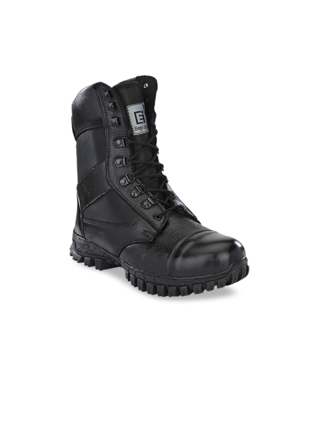 

Eego Italy Men Black Leather High-Top Trekking Shoes