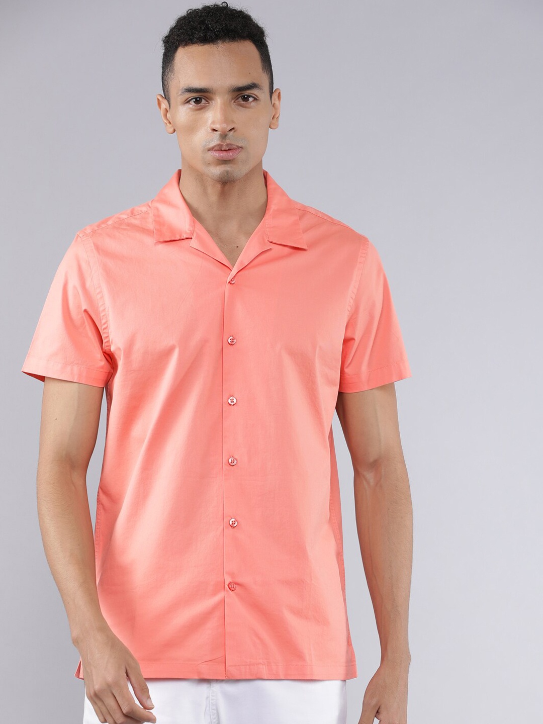 

HIGHLANDER Men Coral Pink Slim Fit Solid Casual Shirt