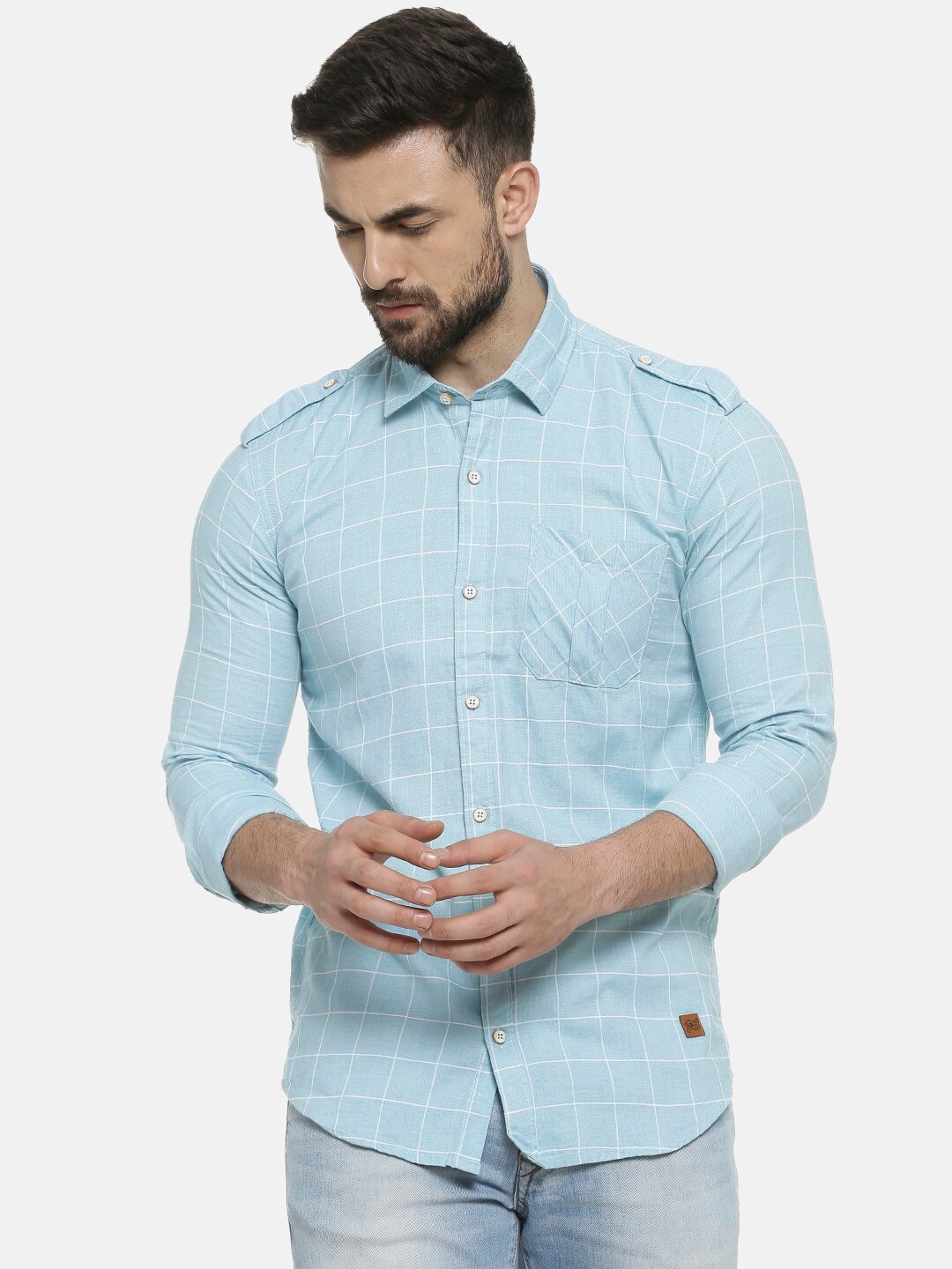 

Campus Sutra Men Blue & White Regular Fit Checked Casual Shirt