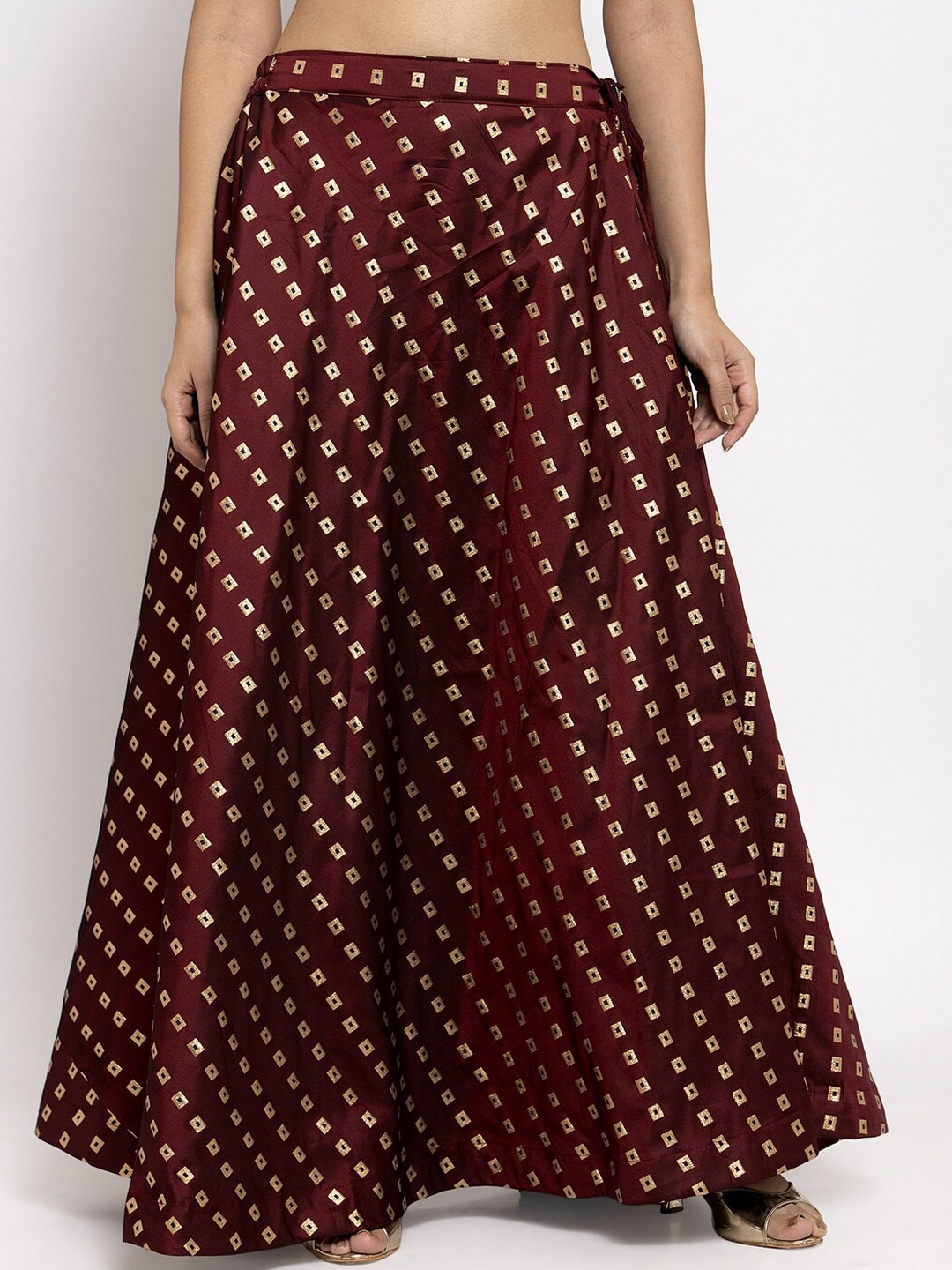 

Clora Creation Women Burgundy & Gold-Coloured Printed Flared Maxi Skirt