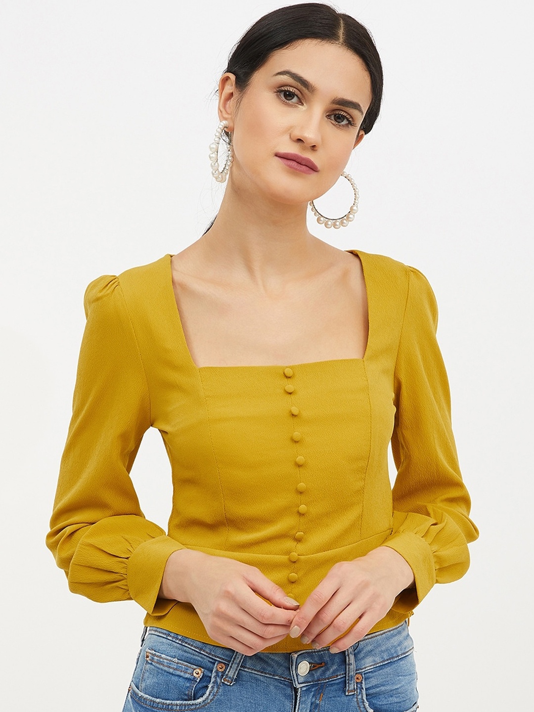 

Harpa Yellow Square Neck Top