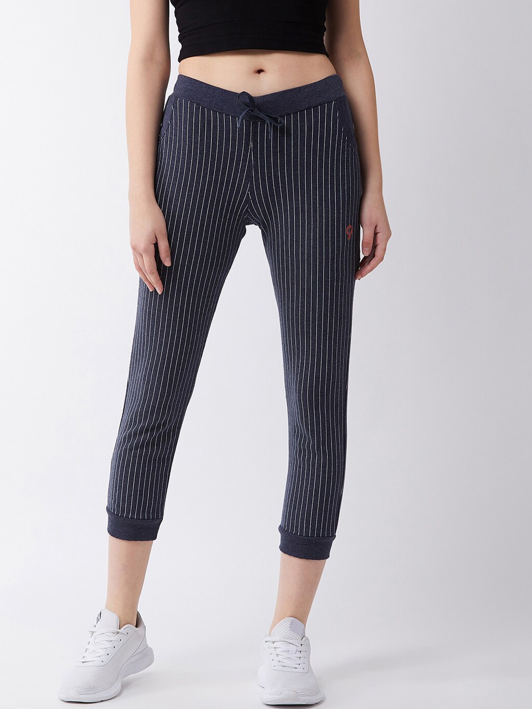 

C9 AIRWEAR Women Blue & White Striped 3/4 Length Drawstring Joggers