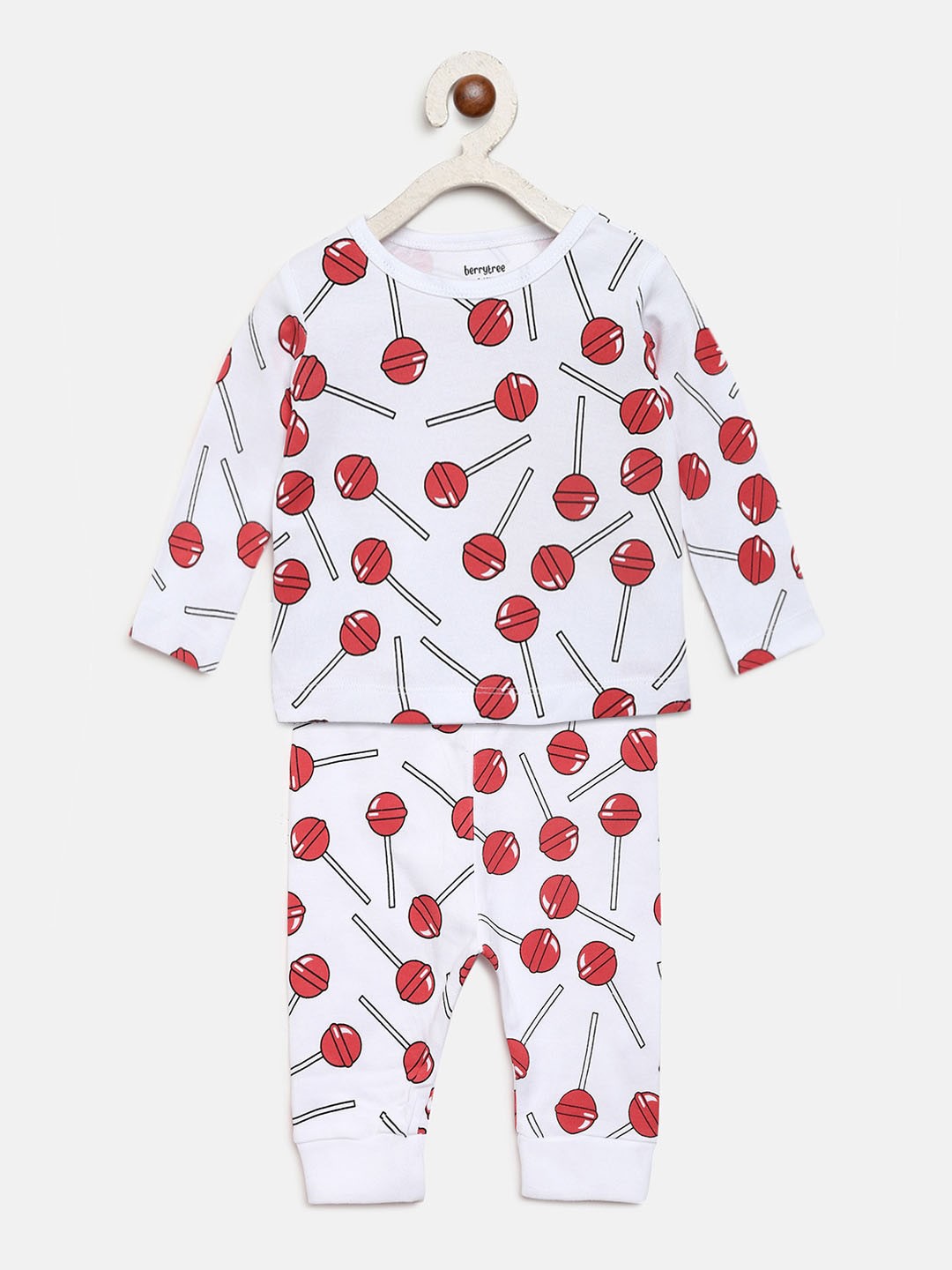 

berrytree Unisex Infant Kids Red & White Printed Organic Cotton Sustainable Night suit