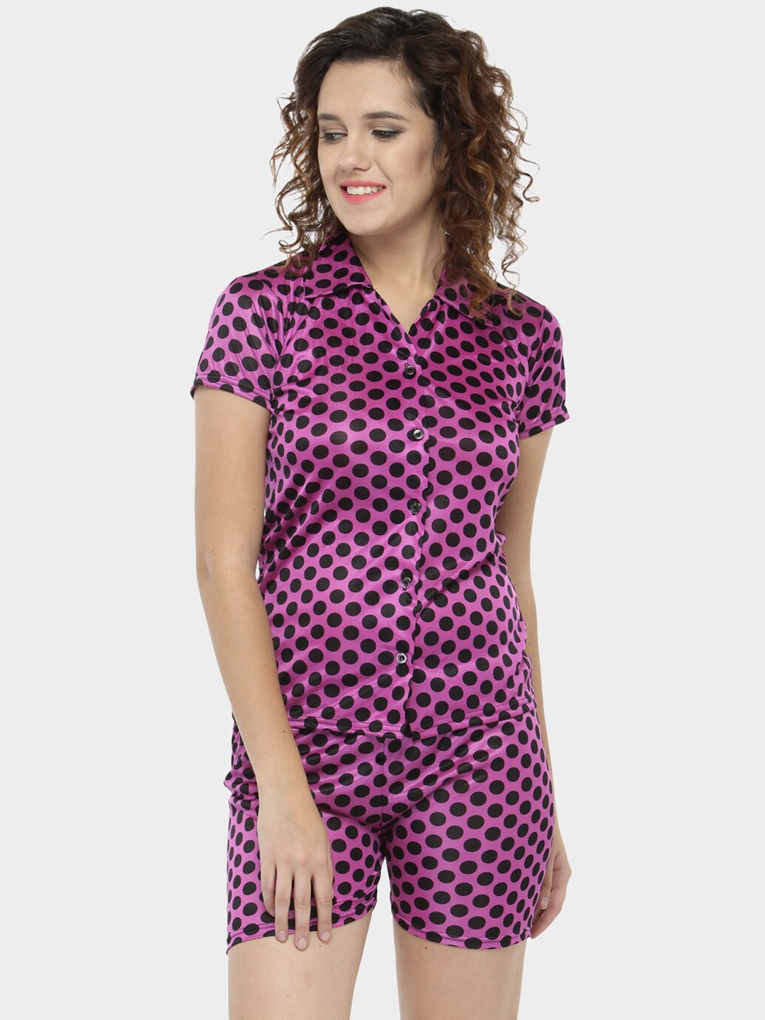 

N-Gal Women Purple Printed Night suit