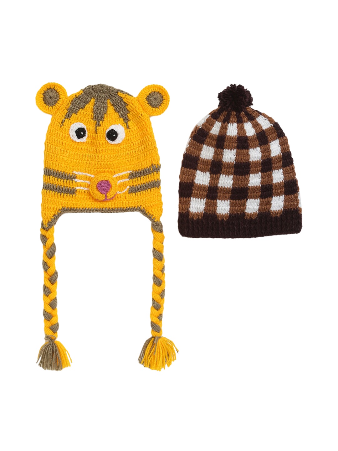 

CHUTPUT Kids Set of 2 Self Design Beanies, Yellow