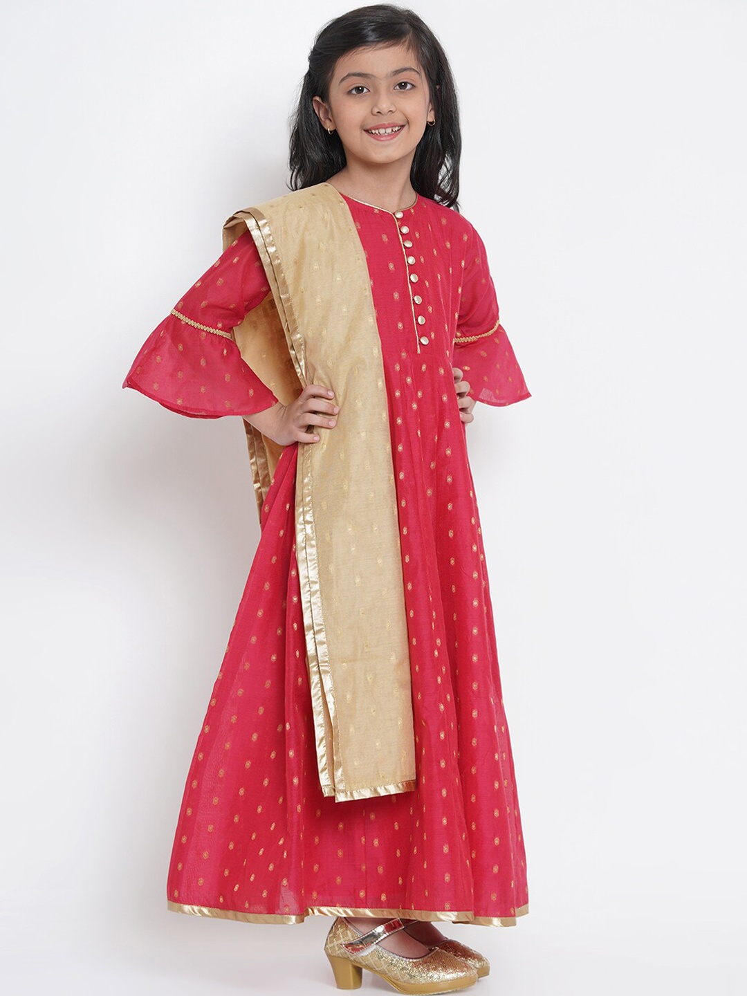 

Bitiya by Bhama Girls Pink Woven Design Anarkali Kurta