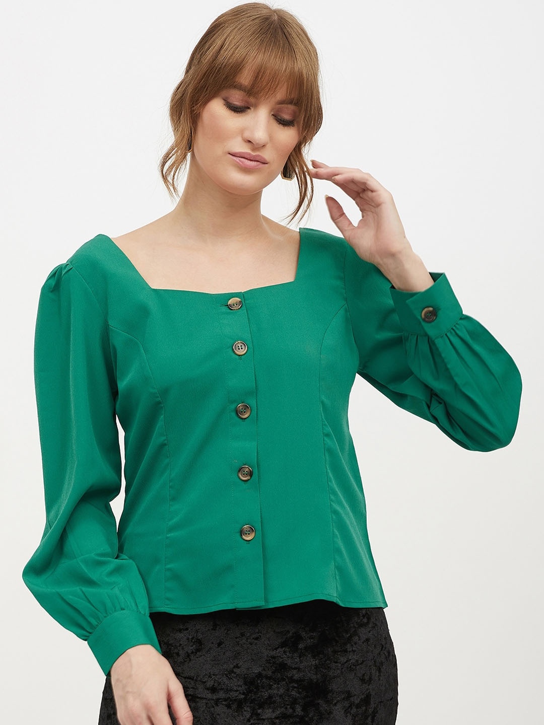 

Harpa Women Green Solid Empire Top