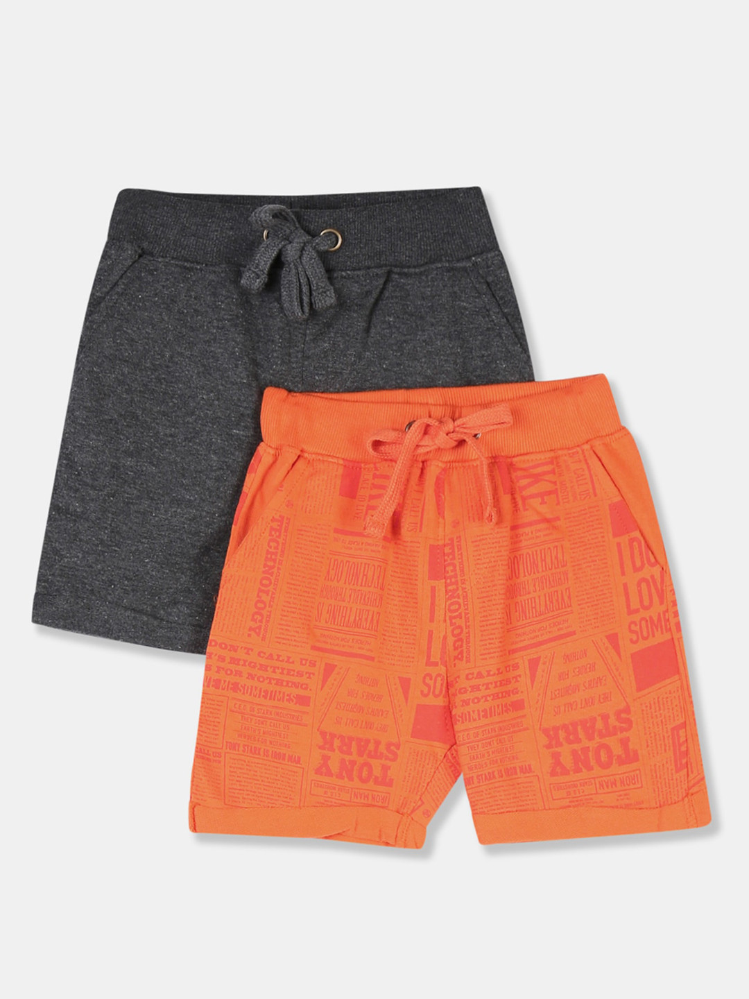 

Colt Boys Orange & Charcoal Grey Pack of 2 Printed Regular Shorts