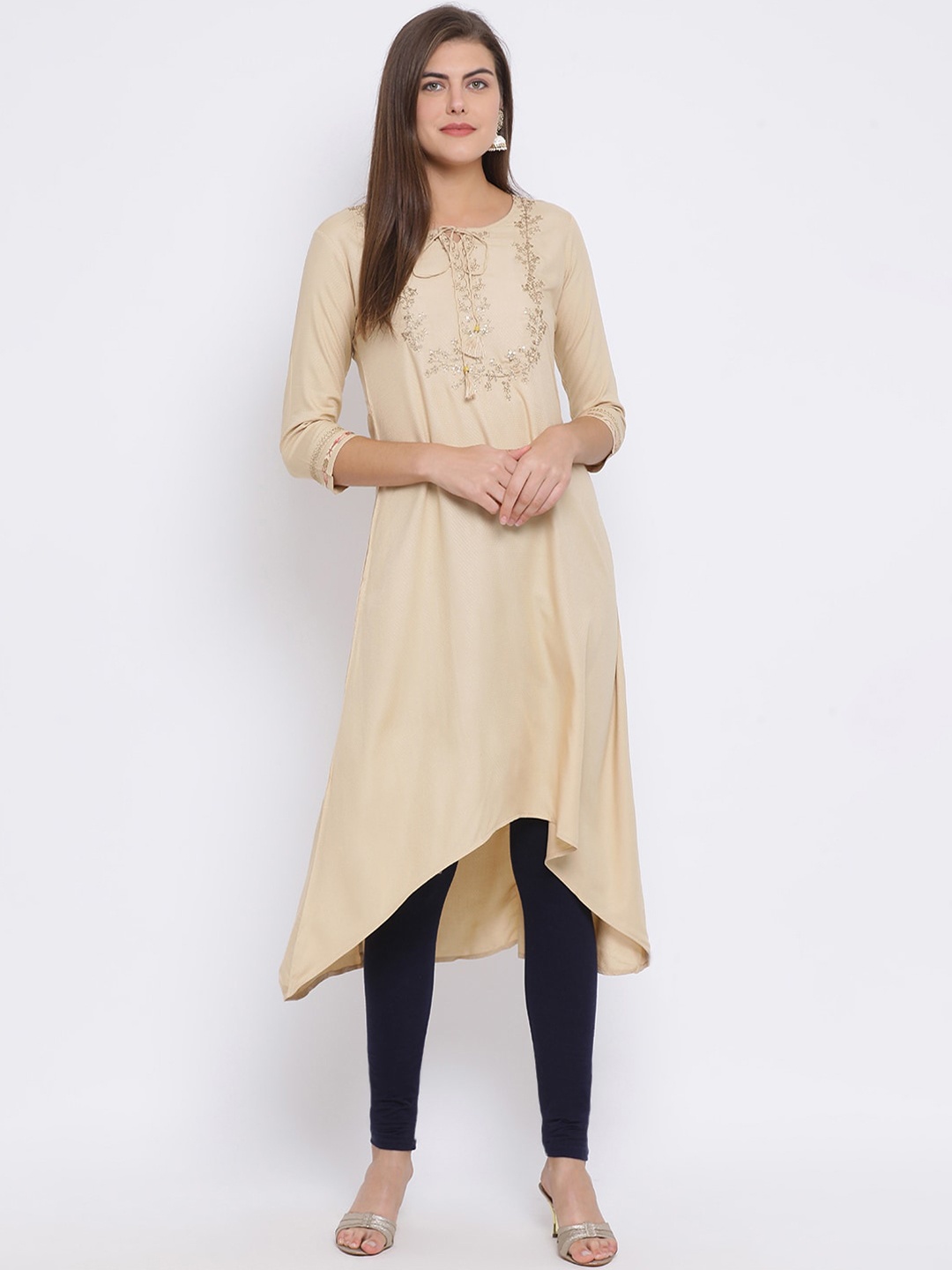 

Span Women Beige Yoke Design A-Line Kurta