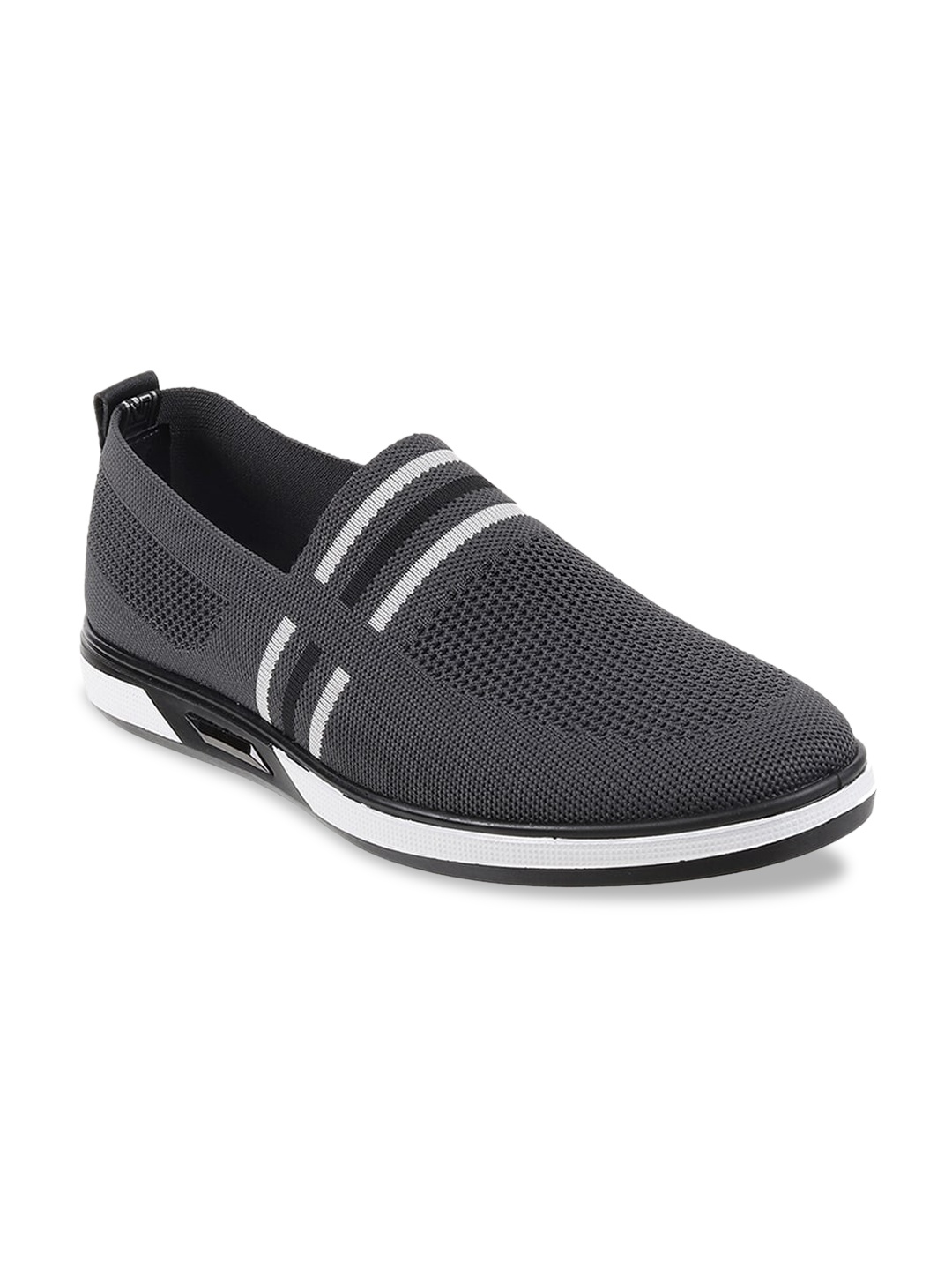 

Mochi Men Charcoal Grey Slip-On Woven Design Sneakers