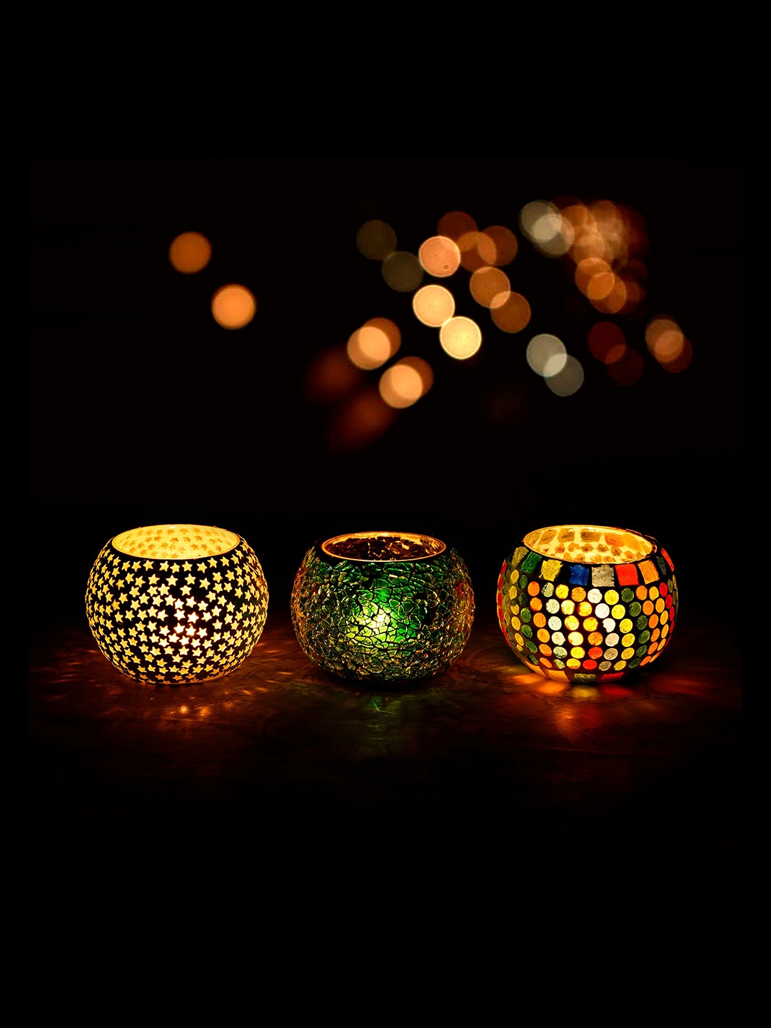 

eCraftIndia Multicoloured Set of 3 Candle Holders, Multi