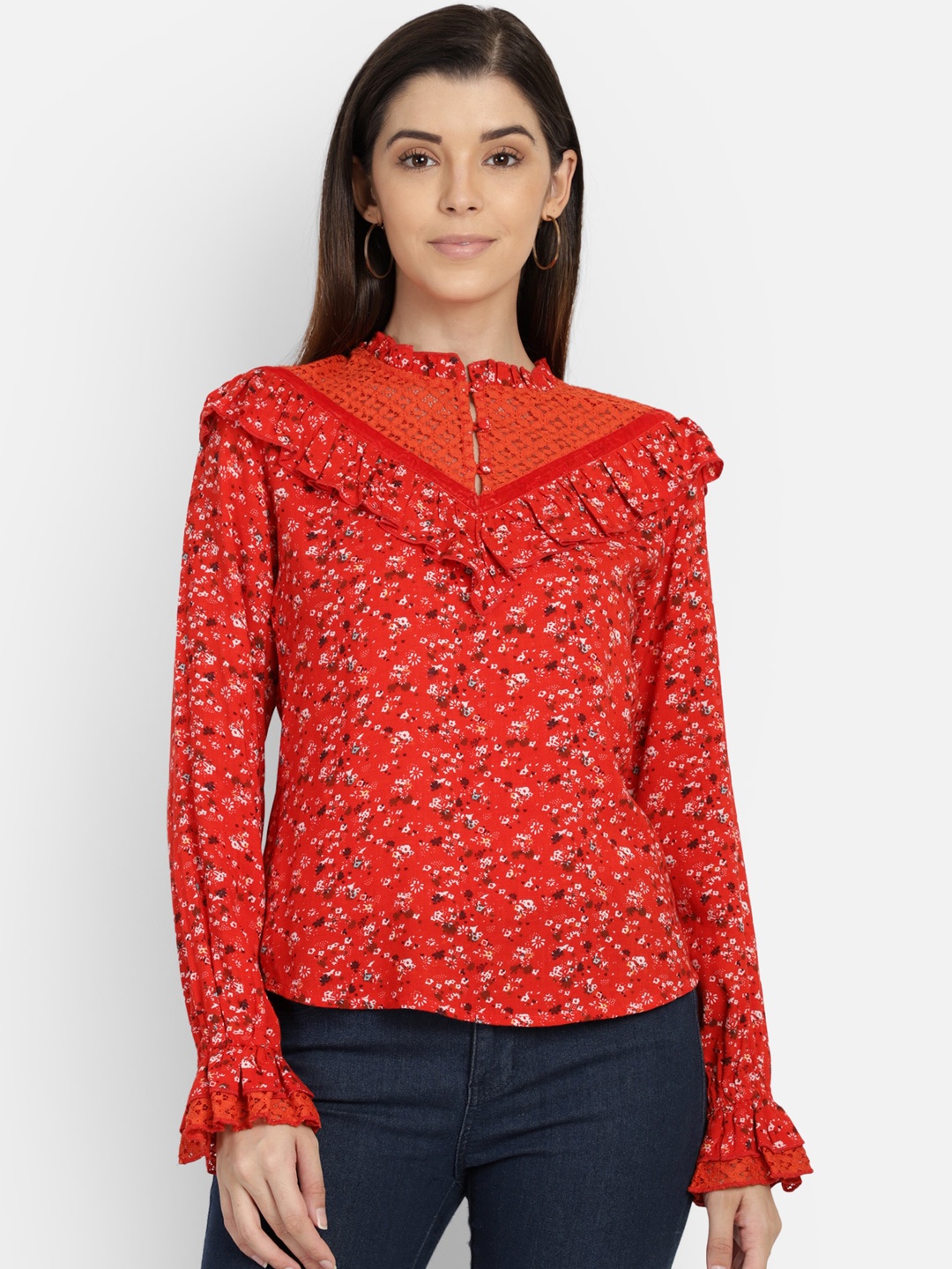 Yaadleen Women Red Floral Printed Top